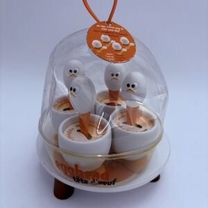 NIB MSC Joie Set of Four Plastic Egghead Egg Cups and Spoons